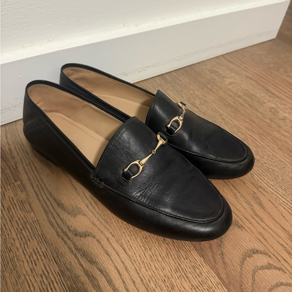 Coach Black Leather Haley Loafers with Gold Accent